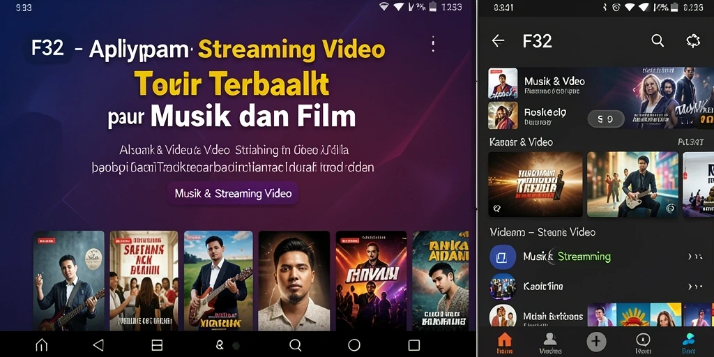 Screenshot F32 menampilkan antarmuka pengguna yang menarik untuk streaming video.