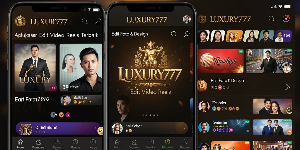 Antarmuka LUXURY777 dengan berbagai alat Edit Video Reels.