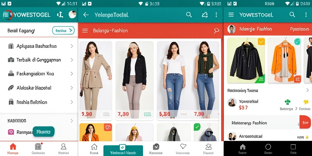Antarmuka aplikasi YOWESTOGEL menampilkan koleksi fashion terkini.